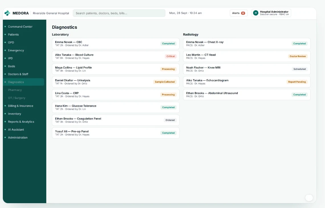 Lab results, delivered screen from the pilot